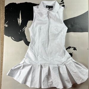 Zara White Pleated Mini Dress